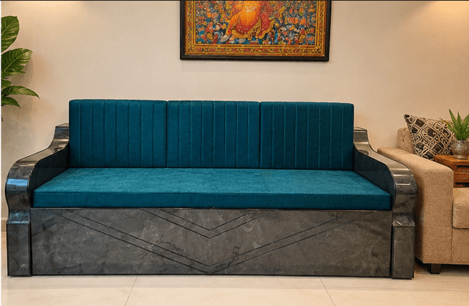 Teal Velvet Sofa Cum Bed