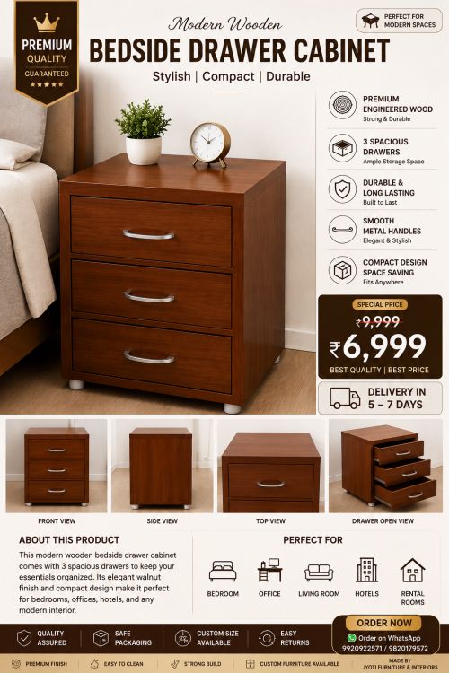 Modern Wooden Bedside Drawer Cabinet - Premium Furniture